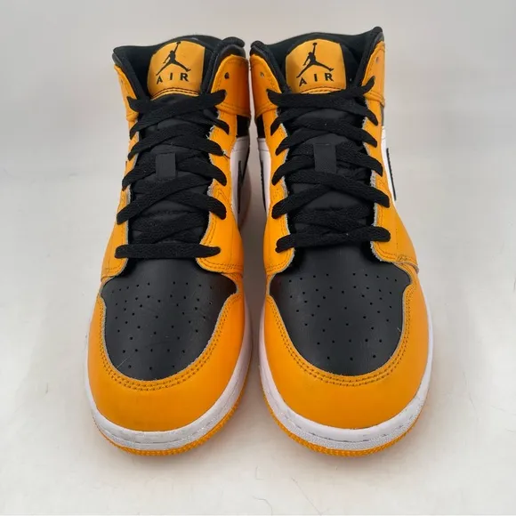 👞 Nike Kids Air Jordan 1 Mid Taxi GS- SZ 6.5Y -554725-701 Yellow Black Sneakers