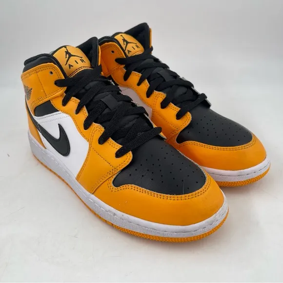 👞 Nike Kids Air Jordan 1 Mid Taxi GS- SZ 6.5Y -554725-701 Yellow Black Sneakers