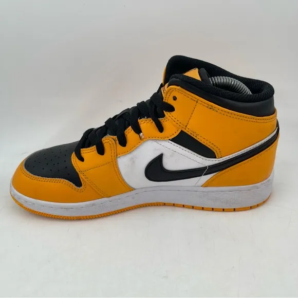 👞 Nike Kids Air Jordan 1 Mid Taxi GS- SZ 6.5Y -554725-701 Yellow Black Sneakers