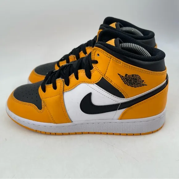 👞 Nike Kids Air Jordan 1 Mid Taxi GS- SZ 6.5Y -554725-701 Yellow Black Sneakers