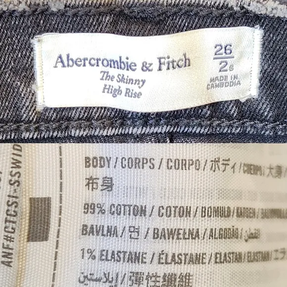 Abercrombie &amp; Fitch Short Skinny High Rise Jean Ripped Knee Raw Hem Black 26 2