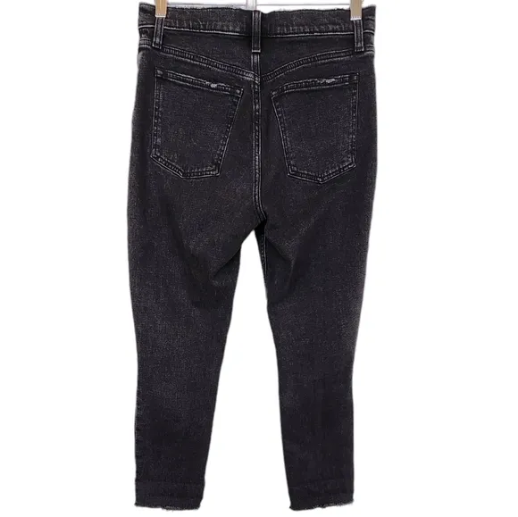 Abercrombie &amp; Fitch Short Skinny High Rise Jean Ripped Knee Raw Hem Black 26 2
