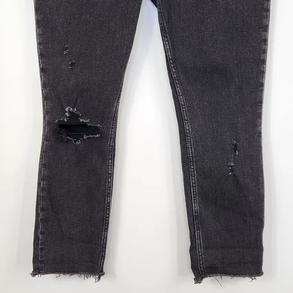 Abercrombie &amp; Fitch Short Skinny High Rise Jean Ripped Knee Raw Hem Black 26 2