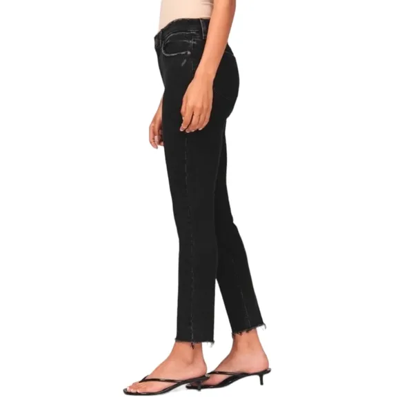Abercrombie &amp; Fitch Short Skinny High Rise Jean Ripped Knee Raw Hem Black 26 2