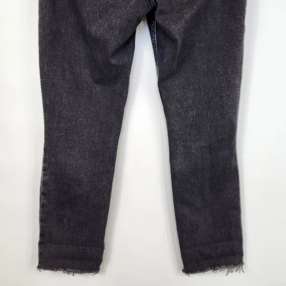 Abercrombie &amp; Fitch Short Skinny High Rise Jean Ripped Knee Raw Hem Black 26 2