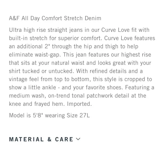 ABERCROMBIE Curve Love Ultra High Rise Ankle Straight Jeans