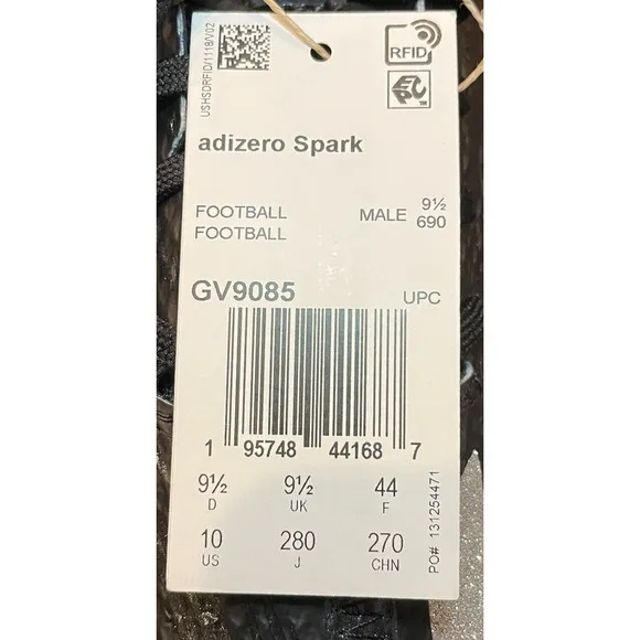 Adidas Adizero Black Gray Spark NFL Football Cleats GV9085 Mens 10 NEW Fast Ship