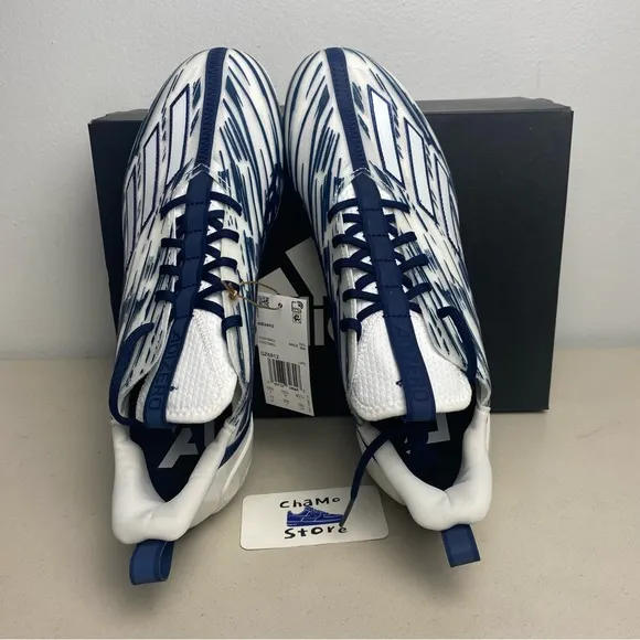 Adidas Adizero Football Cleats White Navy Blue Shoes GZ6912 Men's Sz