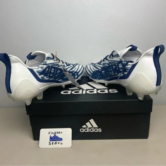 Adidas Adizero Football Cleats White Navy Blue Shoes GZ6912 Men's Sz