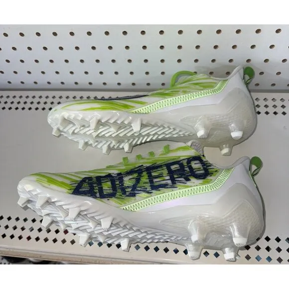 Adidas AdiZero Mens Football Cleats Size 10.5 White Neon Green Blue Seahawks