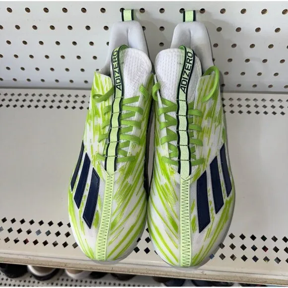 Adidas AdiZero Mens Football Cleats Size 10.5 White Neon Green Blue Seahawks