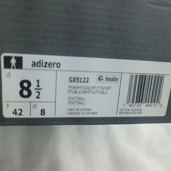 Adidas Adizero Men's Gold White GX5122 US Football Cleats Size 8.5