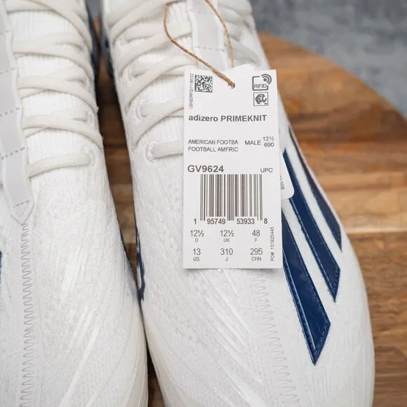 Adidas Adizero Primeknit White/Navy Blue Football Cleats Men's Size 13 GV9624
