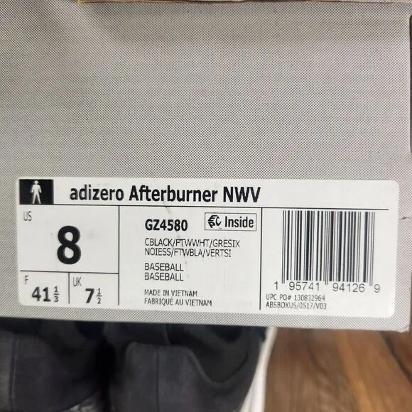 Adidas Adizero Afterburner NWV Mens Sz 8 Black Gray Metal Baseball Cleats GZ4580