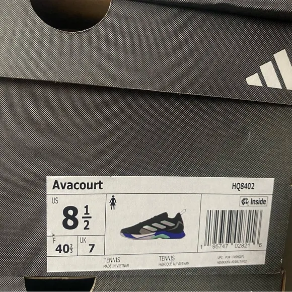 Adidas Avacourt Tennis Pickleball Black Silver Blue Shoes HQ8402 Women's Sz
