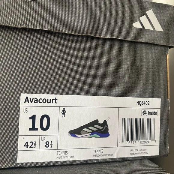 Adidas Avacourt Tennis Pickleball Black Silver Blue Shoes HQ8402 Women's Sz