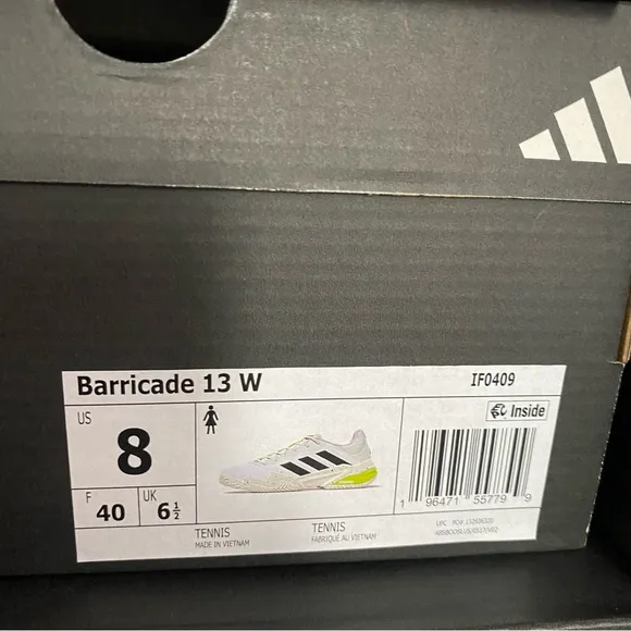 Adidas Barricade 13 White Green Tennis Pickleball Shoes IF0409 Woman’s Sz