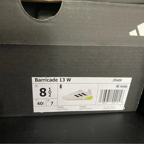 Adidas Barricade 13 White Green Tennis Pickleball Shoes IF0409 Woman’s Sz