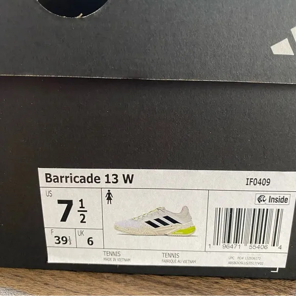 Adidas Barricade 13 White Green Tennis Pickleball Shoes IF0409 Woman’s Sz