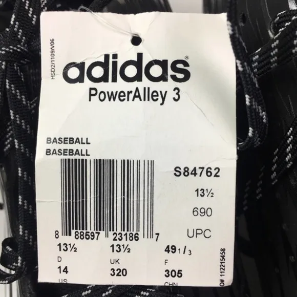 ADIDAS black white powerAlley 3 men’s baseball cleats 14