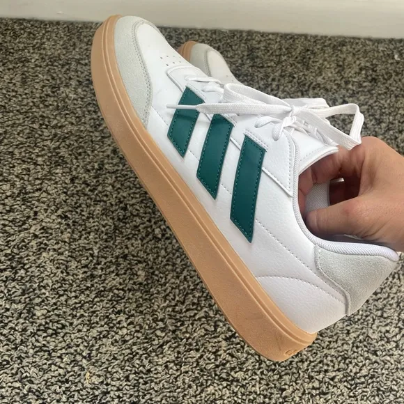 Adidas courtblock sneaker 11 46 green stripes men’s shoes white leather new C