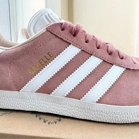 Adidas Gazelle Sneakers Shoes Women's Suede Pink White Gold