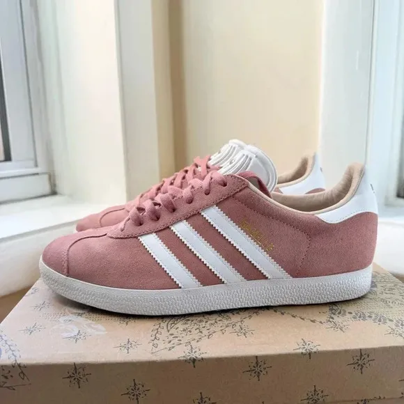 Adidas Gazelle Sneakers Shoes Women's Suede Pink White Gold