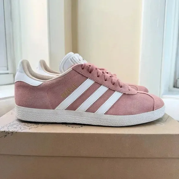 Adidas Gazelle Sneakers Shoes Women's Suede Pink White Gold