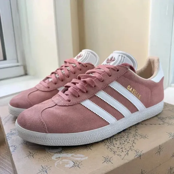 Adidas Gazelle Sneakers Shoes Women's Suede Pink White Gold