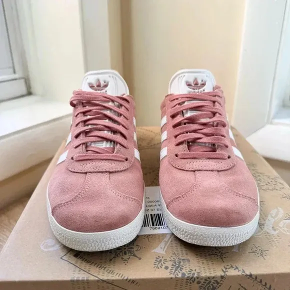 Adidas Gazelle Sneakers Shoes Women's Suede Pink White Gold