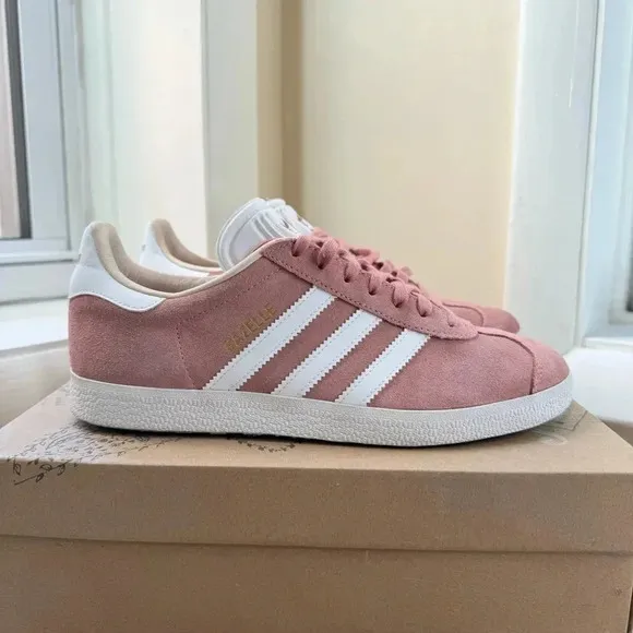 Adidas Gazelle Sneakers Shoes Women's Suede Pink White Gold