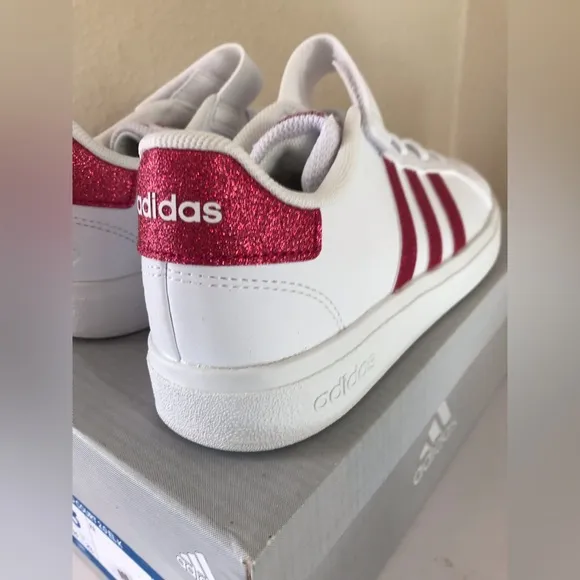 Adidas Grand Court Girls White Pink Magenta Lifestyle Tennis Shoes