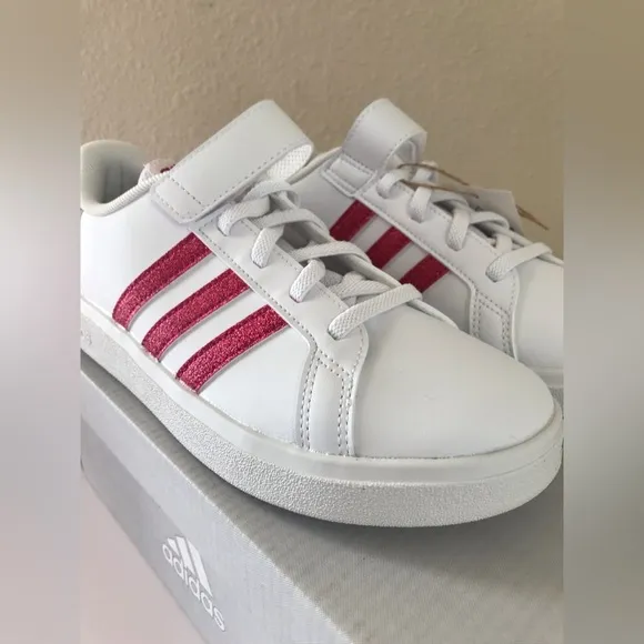 Adidas Grand Court Girls White Pink Magenta Lifestyle Tennis Shoes