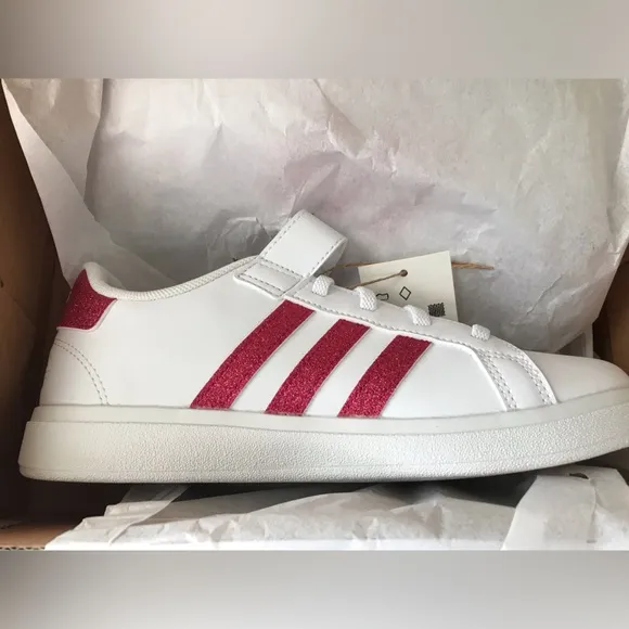 Adidas Grand Court Girls White Pink Magenta Lifestyle Tennis Shoes