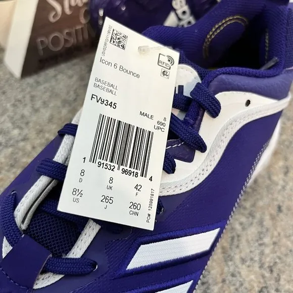 Adidas Icon 6 Bounce Metal Baseball Cleats Purple / White‎ FV9345 Mens Size 8.5