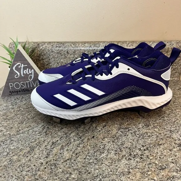 Adidas Icon 6 Bounce Metal Baseball Cleats Purple / White‎ FV9345 Mens Size 8.5