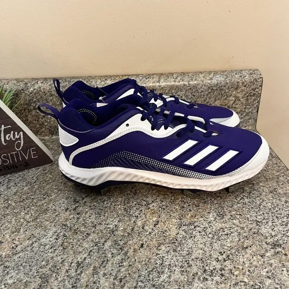 Adidas Icon 6 Bounce Metal Baseball Cleats Purple / White‎ FV9345 Mens Size 8.5