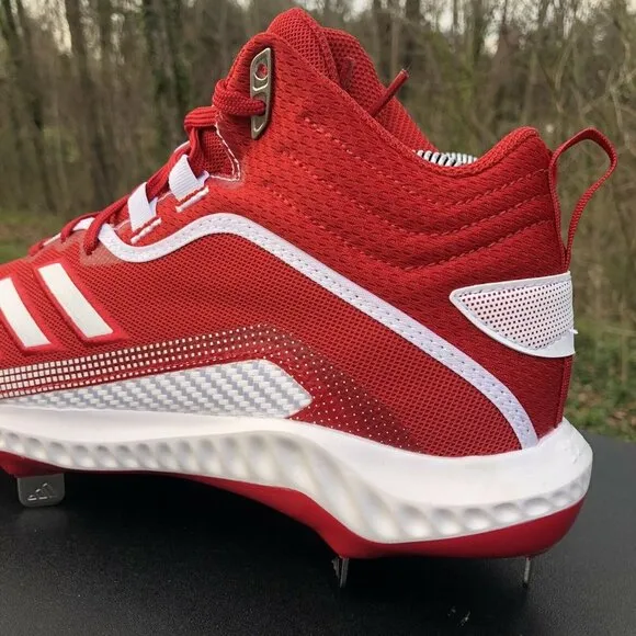 Adidas Icon 6 Bounce Mid Baseball Metal Cleats Red White FV9356 Men's‎ Size 8.