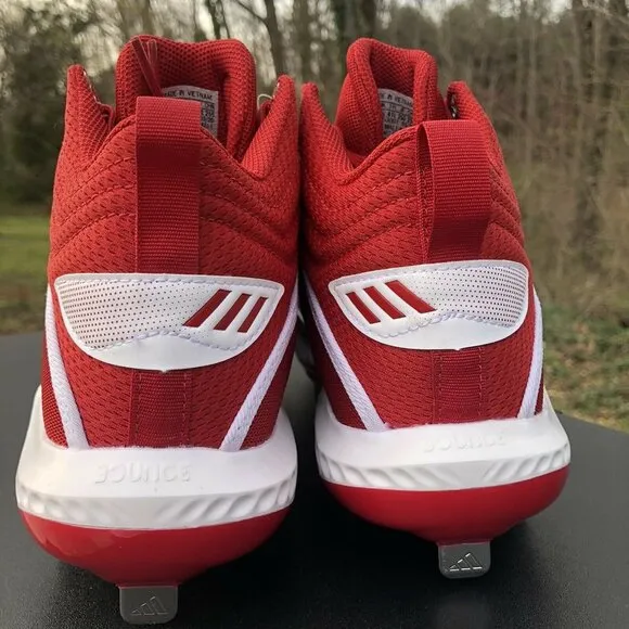 Adidas Icon 6 Bounce Mid Baseball Metal Cleats Red White FV9356 Men's‎ Size 8.
