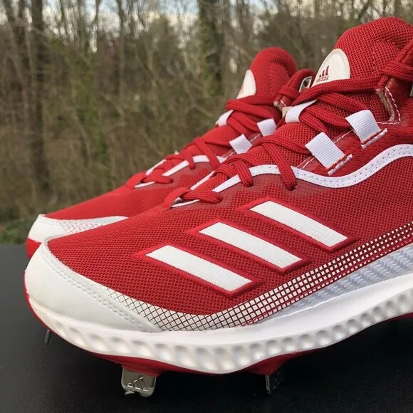 Adidas Icon 6 Bounce Mid Baseball Metal Cleats Red White FV9356 Men's‎ Size 8.