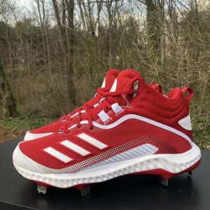 Adidas Icon 6 Bounce Mid Baseball Metal Cleats Red White FV9356 Men's‎ Size 8.