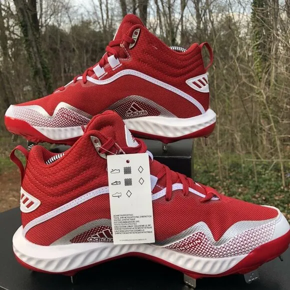 Adidas Icon 6 Bounce Mid Baseball Metal Cleats Red White FV9356 Men's‎ Size 8.