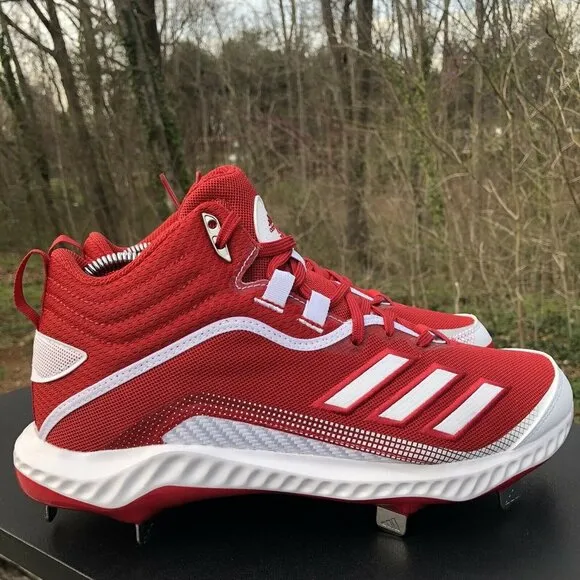 Adidas Icon 6 Bounce Mid Baseball Metal Cleats Red White FV9356 Men's‎ Size 8.
