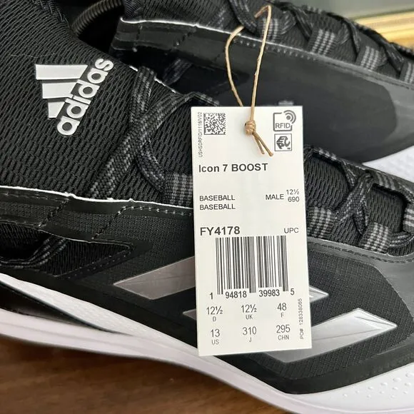 Adidas Icon 7 Boost Baseball Cleats Size 13 Metal Black White FY4178 NWT