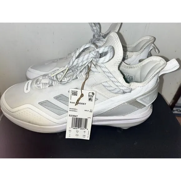 adidas Icon 7 BOOST Baseball Metal Cleats White Silver S23847 Men's Size 7