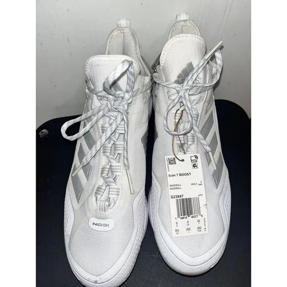 adidas Icon 7 BOOST Baseball Metal Cleats White Silver S23847 Men's Size 8