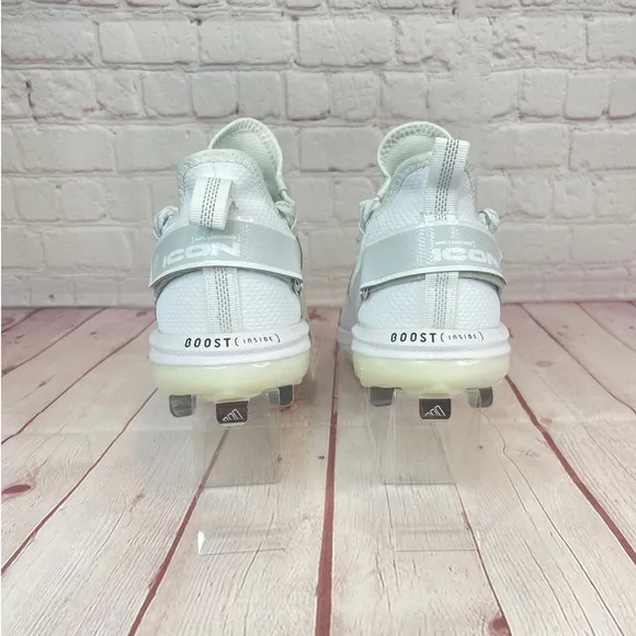 Adidas Icon 7 Boost White Silver Baseball Metal Cleats Mens Size 8 (S23847)
