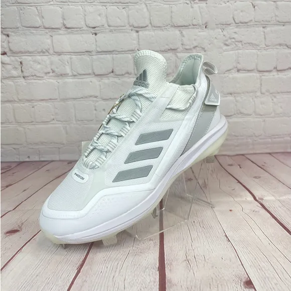 Adidas Icon 7 Boost White Silver Baseball Metal Cleats Mens Size 8 (S23847)