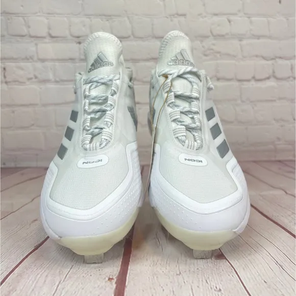 Adidas Icon 7 Boost White Silver Baseball Metal Cleats Mens Size 8 (S23847)