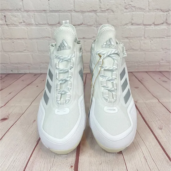 Adidas Icon 7 Boost White Silver Baseball Metal Cleats Mens Size 8 (S23847)